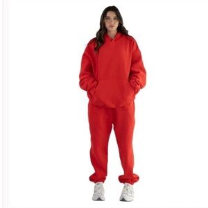 Comfrt Red Fleece Hoodie Jogger Set Women’s Large Cozy Lounge Sweat Set